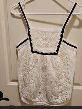 Anthropologie AKEMI+KIN White Lace Tank Top with Black Trim